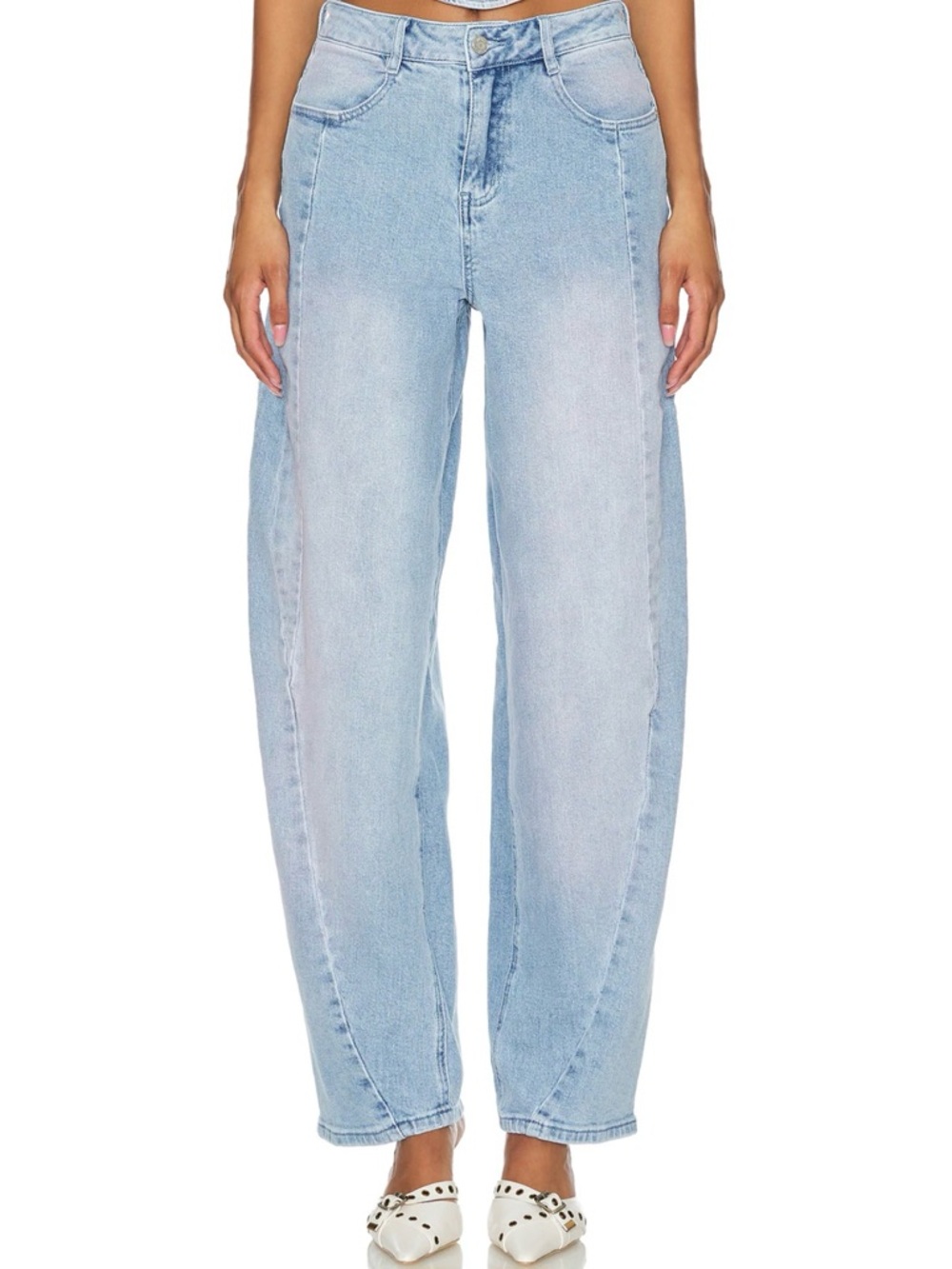 AFRM Archer Barrel Jeans in Blue Pink Denim Wash
